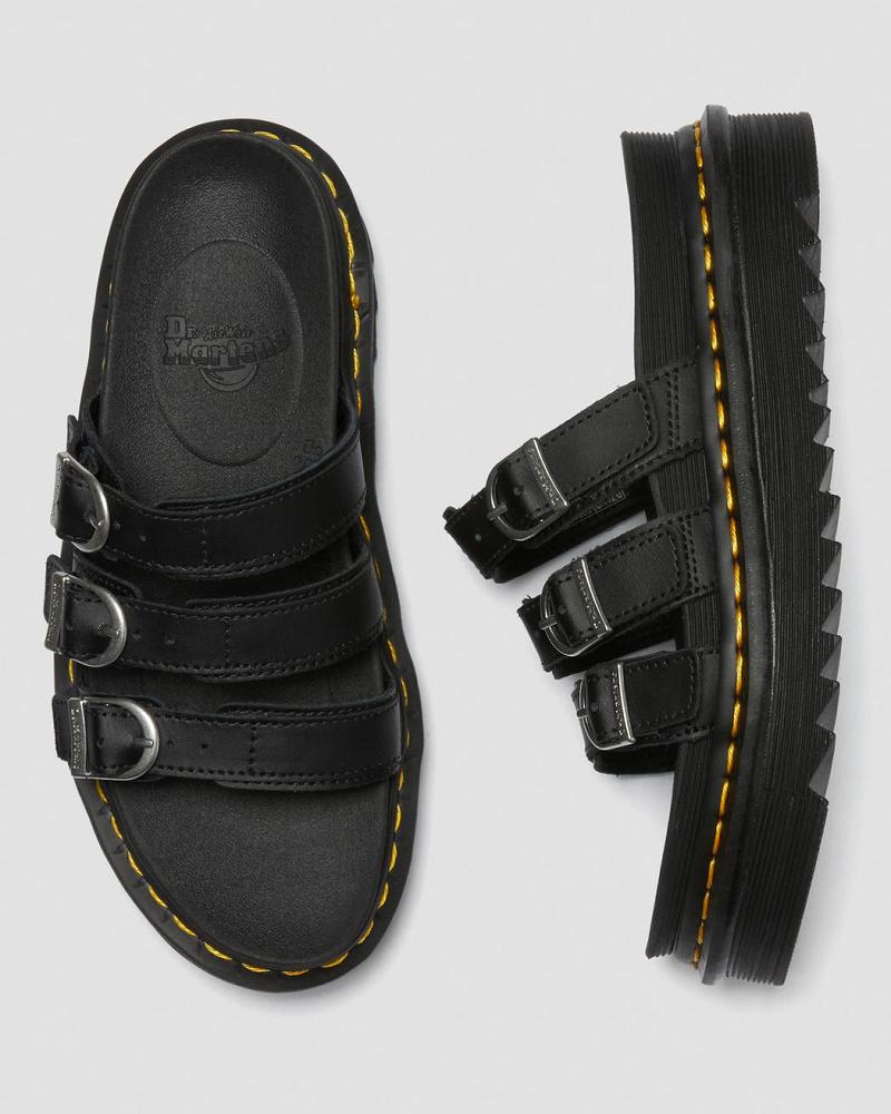 Dr Martens Blaire Leren Schuifsandalen Dames Zwart | NL 473ILH